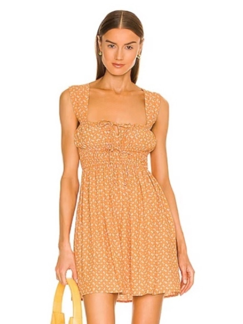 Faithfull The Brand Praia Mini Dress Ermita Floral Yellow Milkmaid Dress 6 NWT